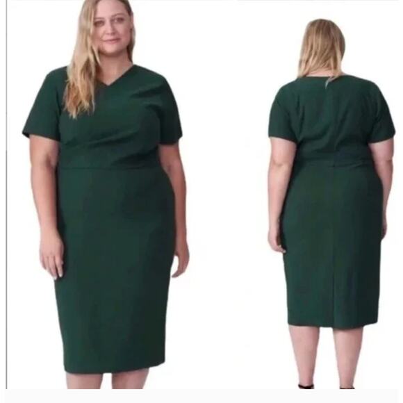 Universal Standard Mary Sheath Dress 4XS 00 0 2XS NWT Forest Green Wrap Career - Picture 3 of 8